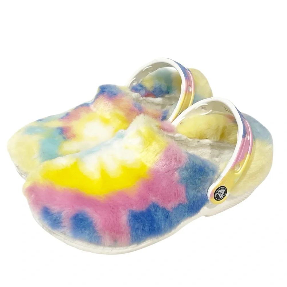 Crocs Womens Size 7 Classic‎ Fur Sure Slip On Clogs Shoes Multicolor Pastel